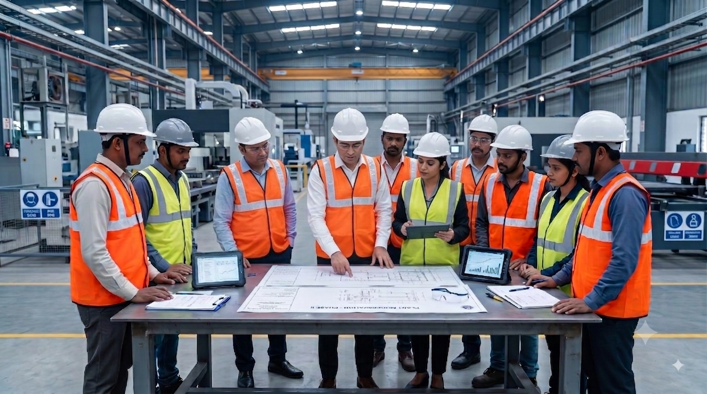 Ved Consulting practitioners working alongside an operating team on the shop floor